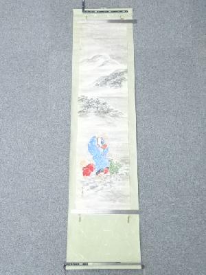 琴月筆　美人　肉筆紙本めくり（未表装）